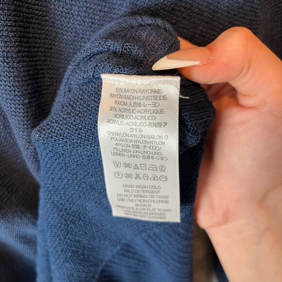 Free People Navy Blue Criss Cross Tunic Sweater Side Slit Women's Size Small - Picture 6 of 6